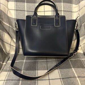 Navy Blue Structured Handbag with Strap